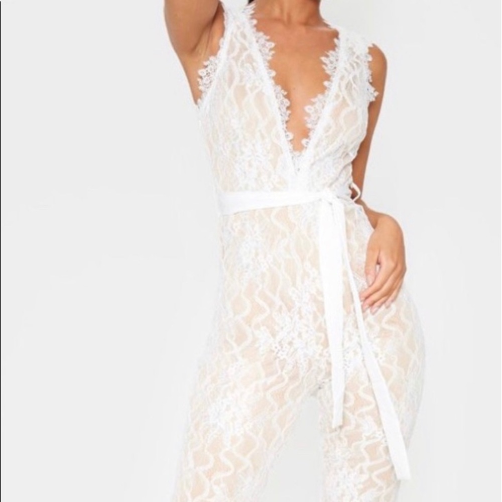 Pretty Little Thing White Lace Jumpsuit